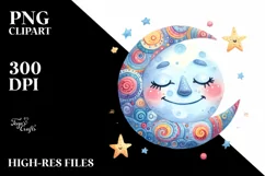 Very Simple Colorful Smiling Moon PNG Product Image 2