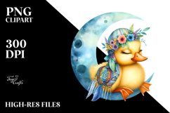 Vibrant Baby Duck Sleeping on Moon | Clipart Product Image 2