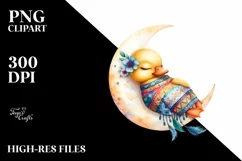 Vibrant Baby Duck Sleeping on Moon | Clipart Product Image 4