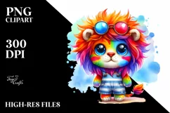 Colorful Layered Baby Lion Summer Watercolor Product Image 1