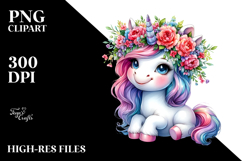 Cute Unicorn with Floral Wreath PNG Product Image 2