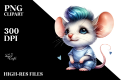 Vibrant Baby Mouse with Cool Haircut, Watercolor Drawing Product Image 2