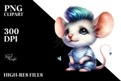 Vibrant Baby Mouse with Cool Haircut, Watercolor Drawing Product Image 2