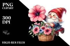 Cute Gnome Floating with Large Petunia, PNG Product Image 2