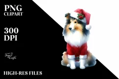Cute Collie with Santa Hat, Summer PNG Product Image 3