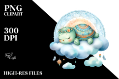 Boho Cute Turtle Sleeping on Cloud | Clipart Product Image 2