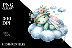 Boho Cute Turtle Sleeping on Cloud | Clipart Product Image 2