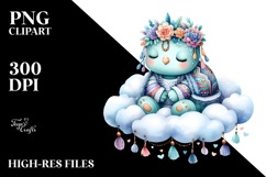 Boho Cute Turtle Sleeping on Cloud | Clipart Product Image 2