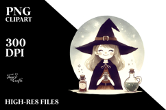 Quirky Smiling Witch Watercolor PNG Product Image 2