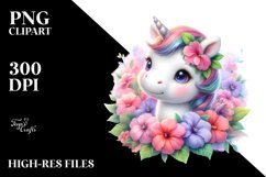 Cute Baby Unicorn with Impatiens | Sublimation | Clipart Product Image 1