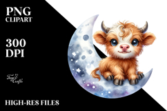 Cute Baby Highland Cow Smiling on the Moon | Sublimation | Product Image 2