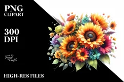 Vibrant Colorful Sunflower Bouquet | Clipart Product Image 3