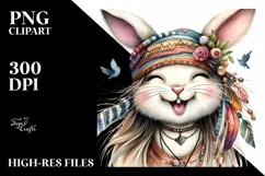 Cute Bunny Tongue Out Watercolor Clipart Product Image 3