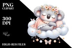 Boho Cute Baby Koala Sleeping on Cloud | Clipart Product Image 2