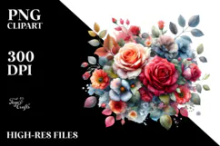 Colorful Red Roses Floral Frame PNG Product Image 2
