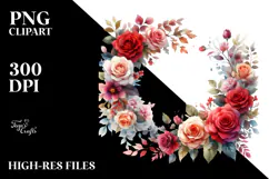 Colorful Red Roses Floral Frame PNG Product Image 2