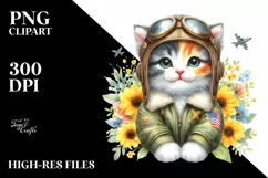 Colorful Baby Kitten in Aviator Suit | Sublimation | Clipart Product Image 1