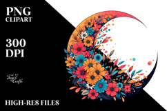 Colorful Flowered Half Moon PNG Product Image 2