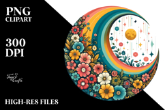 Colorful Flowered Half Moon PNG Product Image 2