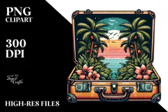 Vintage Tropical Island Suitcase PNG Product Image 2