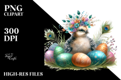 Digital Watercolor Baby Peacock with Easter Eggs, High-Res Product Image 2