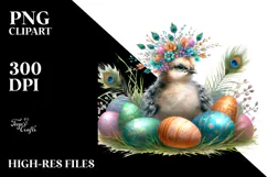 Digital Watercolor Baby Peacock with Easter Eggs, High-Res Product Image 2