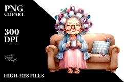 Old Lady Watercolor Character | Sitting on Couch Product Image 2