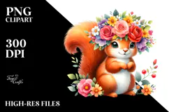 Cute Cartoon Squirrel with Flower Crown PNG Product Image 2