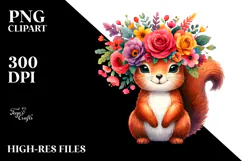 Cartoon Squirrel with Vibrant Flower Crown, Watercolor Product Image 2