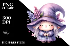 Watercolor Gnome with Large Lilac Calla Lily, PNG Product Image 2