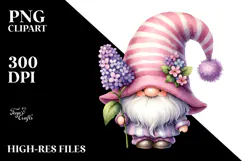 Cute Lilac Gnome with Hat, PNG Product Image 2