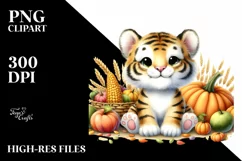 Whimsical Cute Baby Tiger Sitting in Front | Clipart Product Image 3