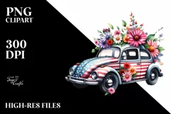 Watercolor Car USA Flag | Sticker | Clipart Product Image 1