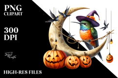 Spooky Hummingbird on Half Moon with Jacko Landerns PNG Product Image 2
