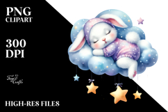 Baby Bunny Sleeping on Cloud | Clipart Product Image 2