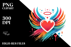 Colorful Paintbrush Style Heart with Wings PNG Product Image 2