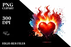 Colorful Watercolor Red Heart with Fire PNG Product Image 2