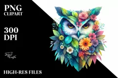 Owl with Flowers, Transparent PNG Product Image 1