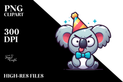 Funny Cartoon Koala with Party Hat PNG Product Image 2