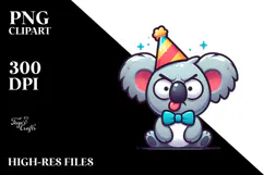 Funny Cartoon Koala with Party Hat PNG Product Image 2