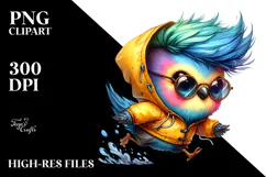 Cute Baby Bird in Raincoat PNG Product Image 2
