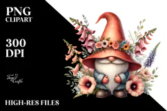 cute Gnome in Floral Frame, PNG Product Image 2