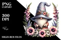 cute Gnome in Floral Frame, Transparent PNG Product Image 2