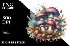 Detailed Mushroom Watercolor Splash PNG Product Image 1