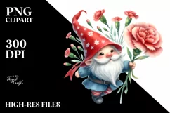 Cute Gnome Air Carnation Watercolor Sticker Clipart Product Image 3