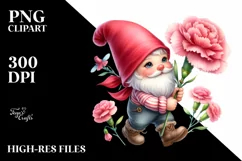Cute Gnome Air Carnation Watercolor Sticker Clipart Product Image 1