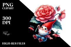 Cute Gnome Floating with Begonia PNG Product Image 2
