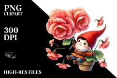 Cute Gnome Floating with Begonia PNG Product Image 2
