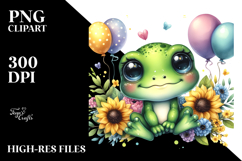 Colorful Baby Frog with Balloons PNG Product Image 2