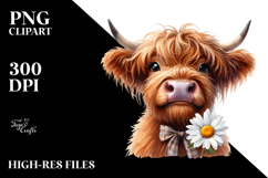 Highland Cow Portrait with Daisy Bow Product Image 2